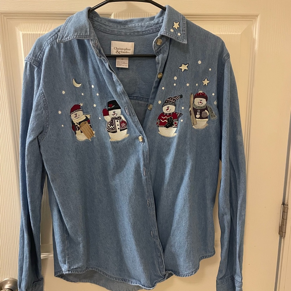 Christopher & Banks Denim Snowman Kids Shirt